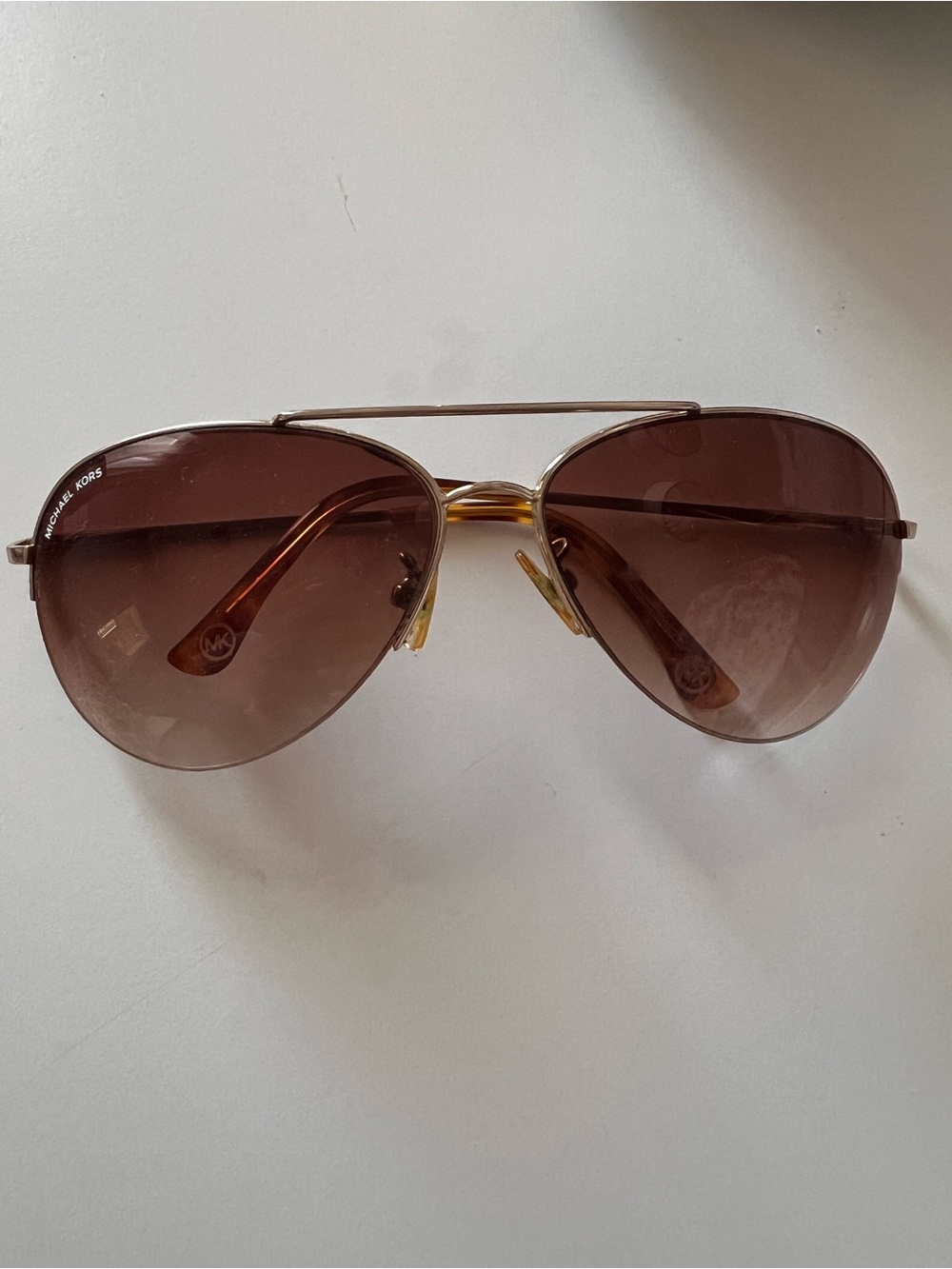 Michael Kors Gold Frame Brown Lens Aviator Sunglasses